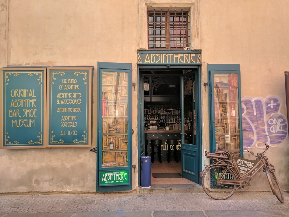 green and beige store front