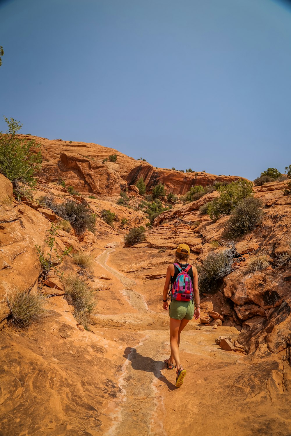 woman in a pink back pack