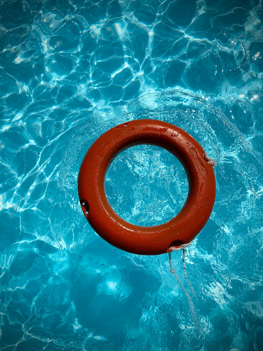 round red swim ring on body of water