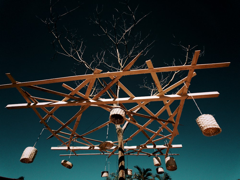 brown pendant lamps on tree