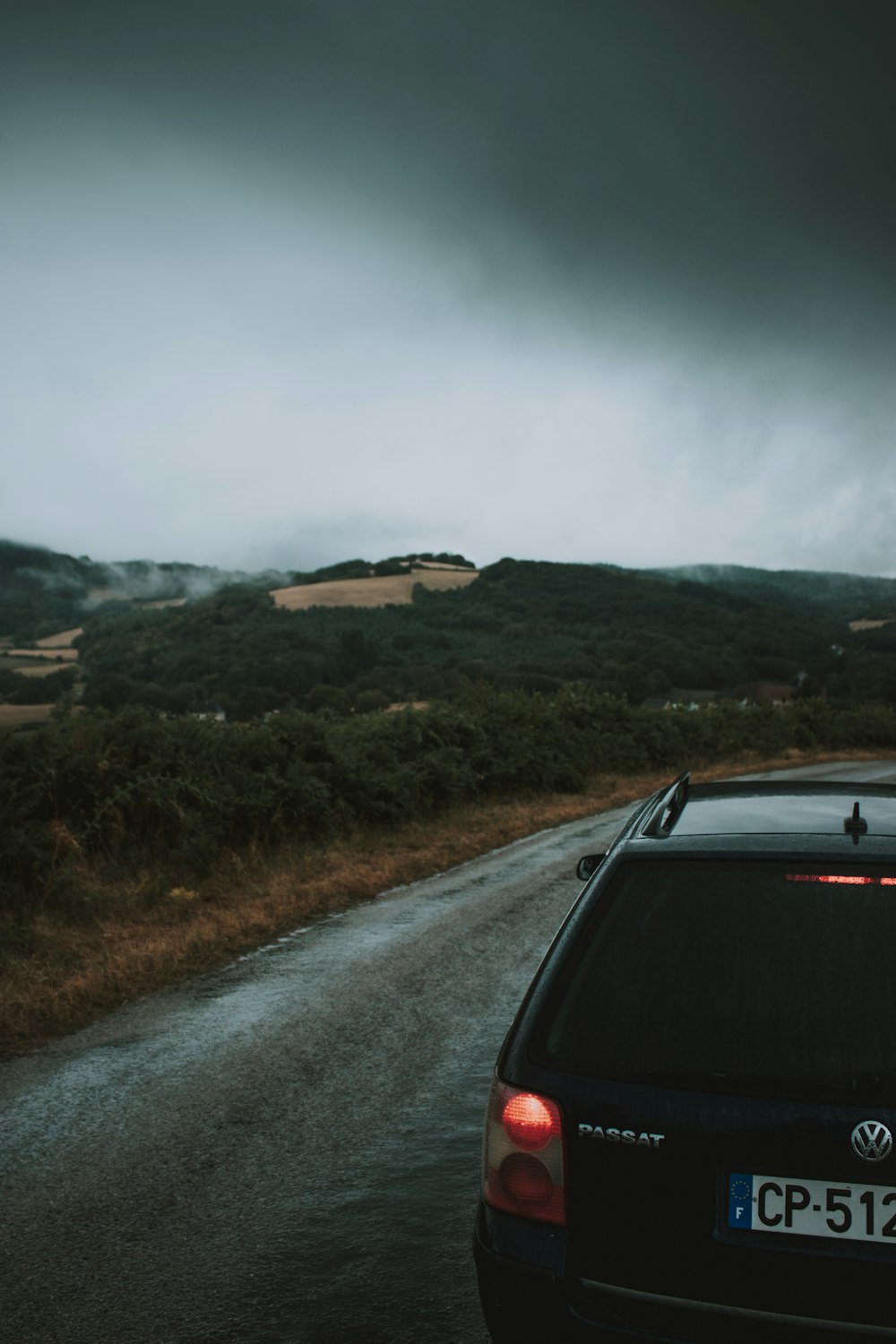 a car is parked on the side of the road