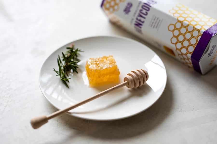 A jar of raw honeycomb from a single apiary