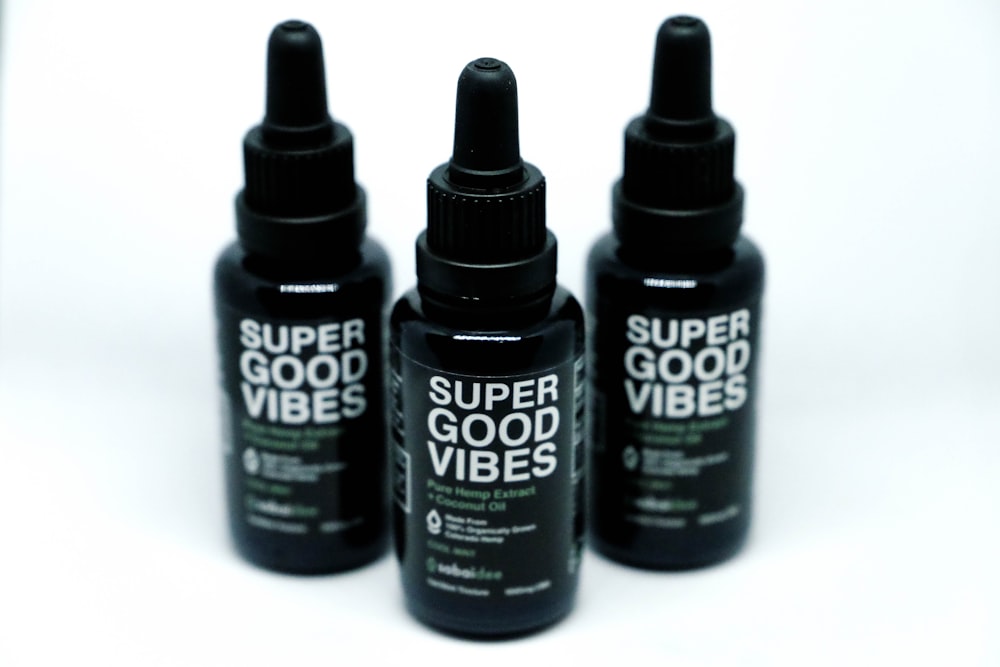 three Super Good Vibes bottles