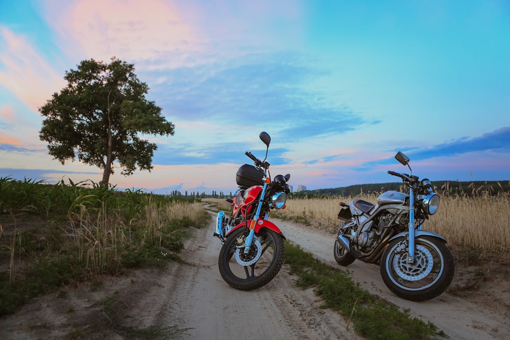 zwei rote und graue Motorräder