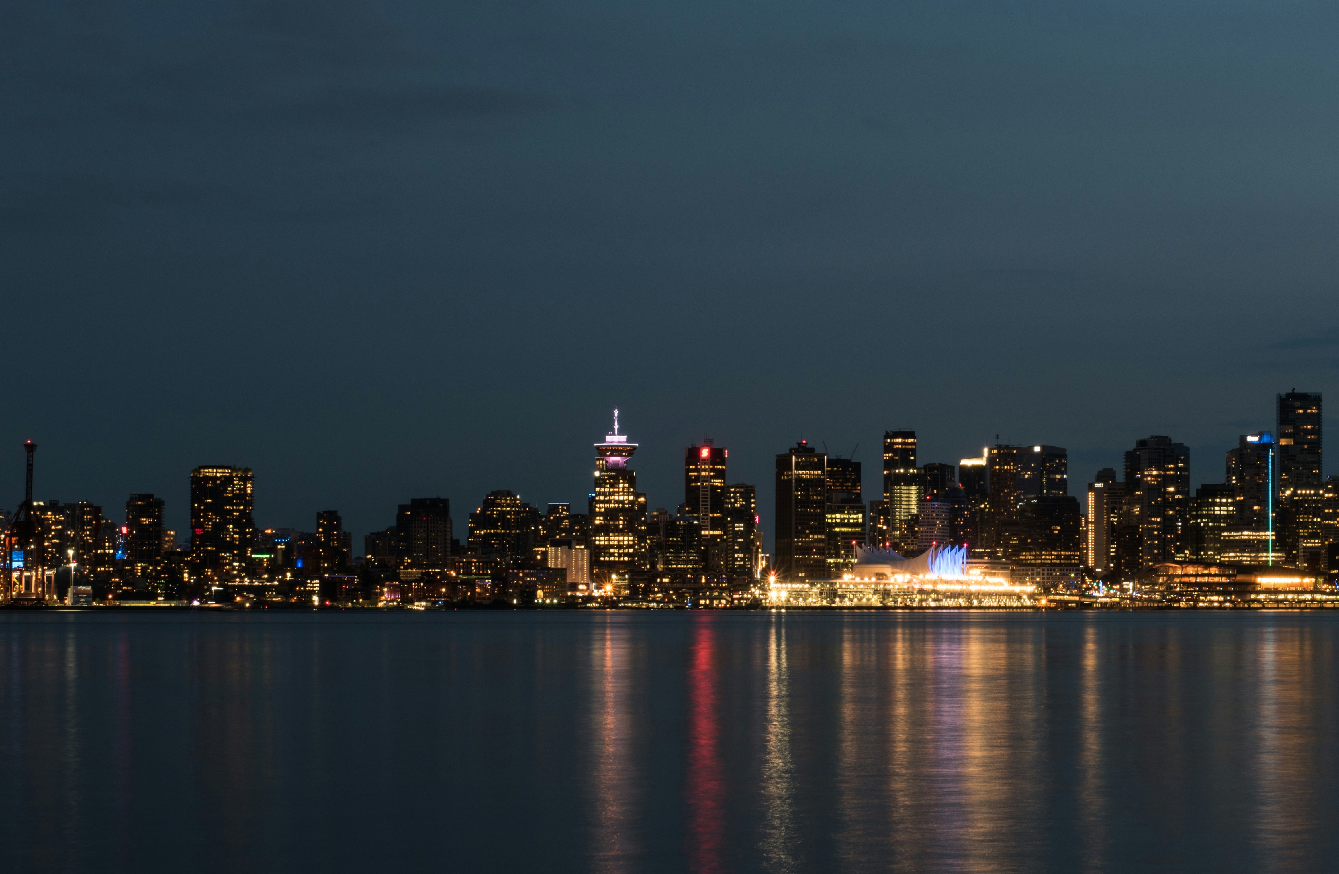 lighted high-rise buildings