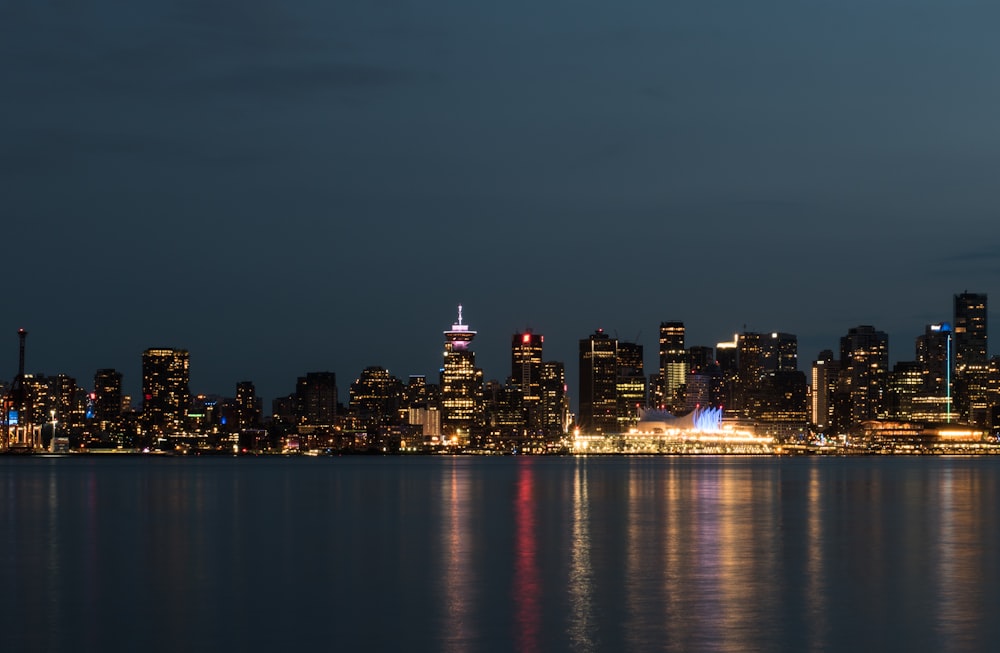 lighted high-rise buildings