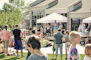 A lively community event with people sharing stories and feedback.