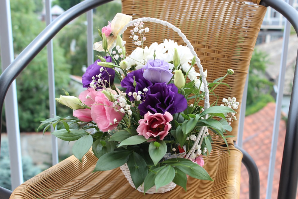 purple and pink flower bouquet