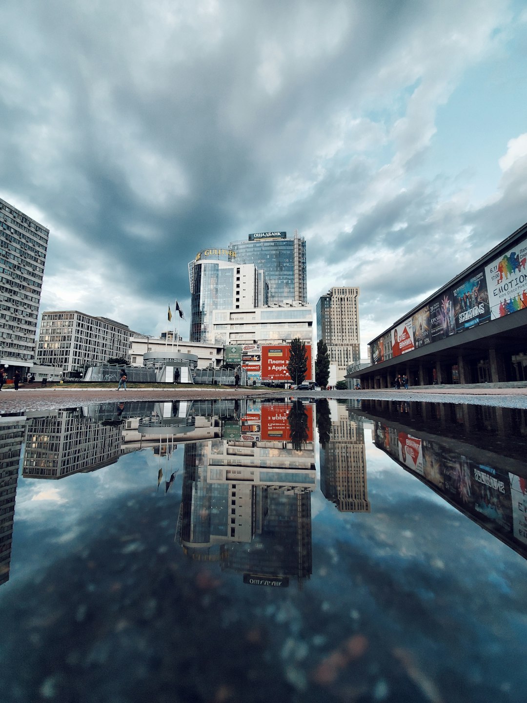 buildings near pond