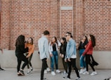 people standing near building