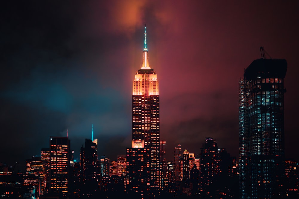 lighted city buildings during nighttime