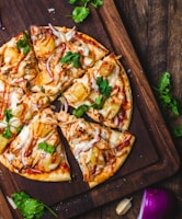 pizza on chopping board