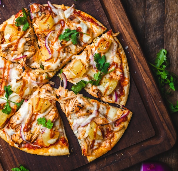 pizza on chopping board