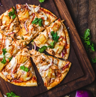 pizza on chopping board