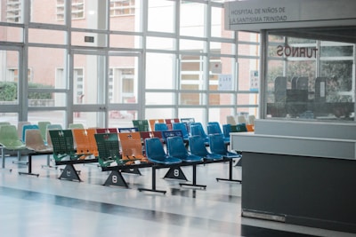 Interior of a pediatric clinic with colorful walls and child-friendly furniture