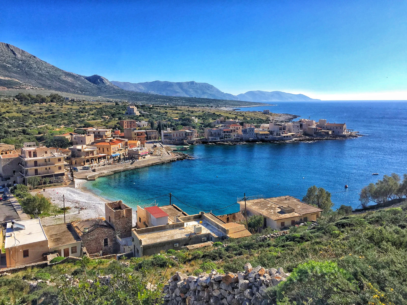 Gerolimenas village and blue bay on the Mani Peninsula