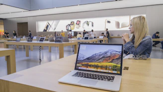 A sleek electronics store showcasing the latest gadgets and devices.