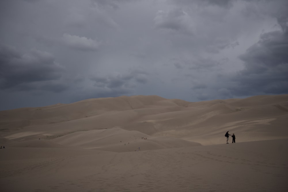 two person standing on desert