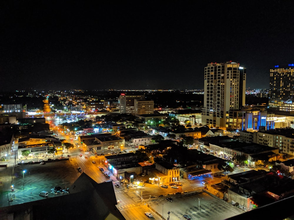 bird's eye photography of liughted building