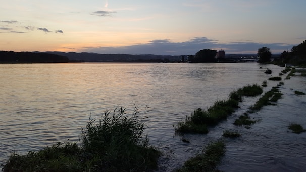 Evening meditation session by the riverbank with soft natural light and calm surroundings.