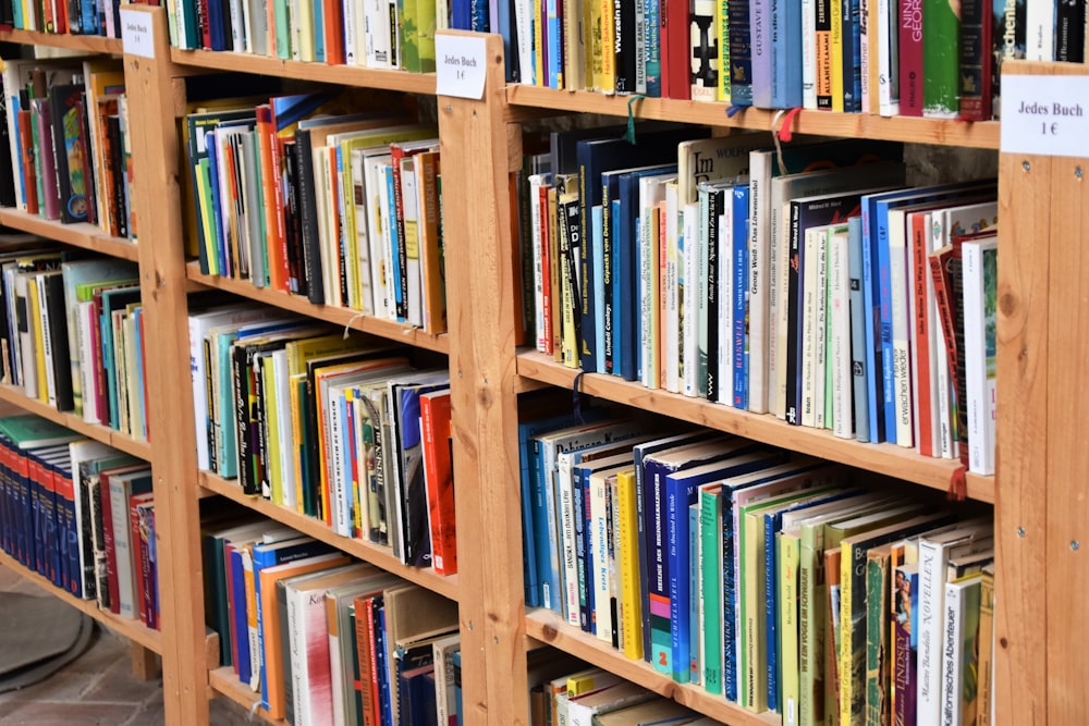 titled book lot in shelf