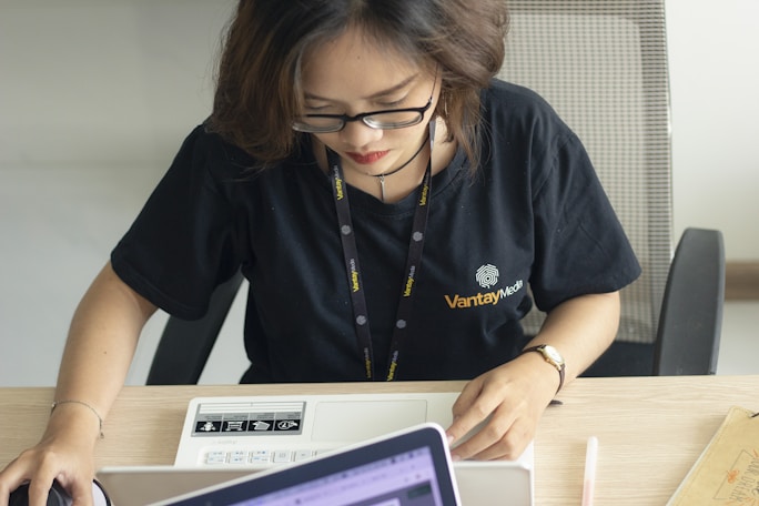 woman looking at laptop