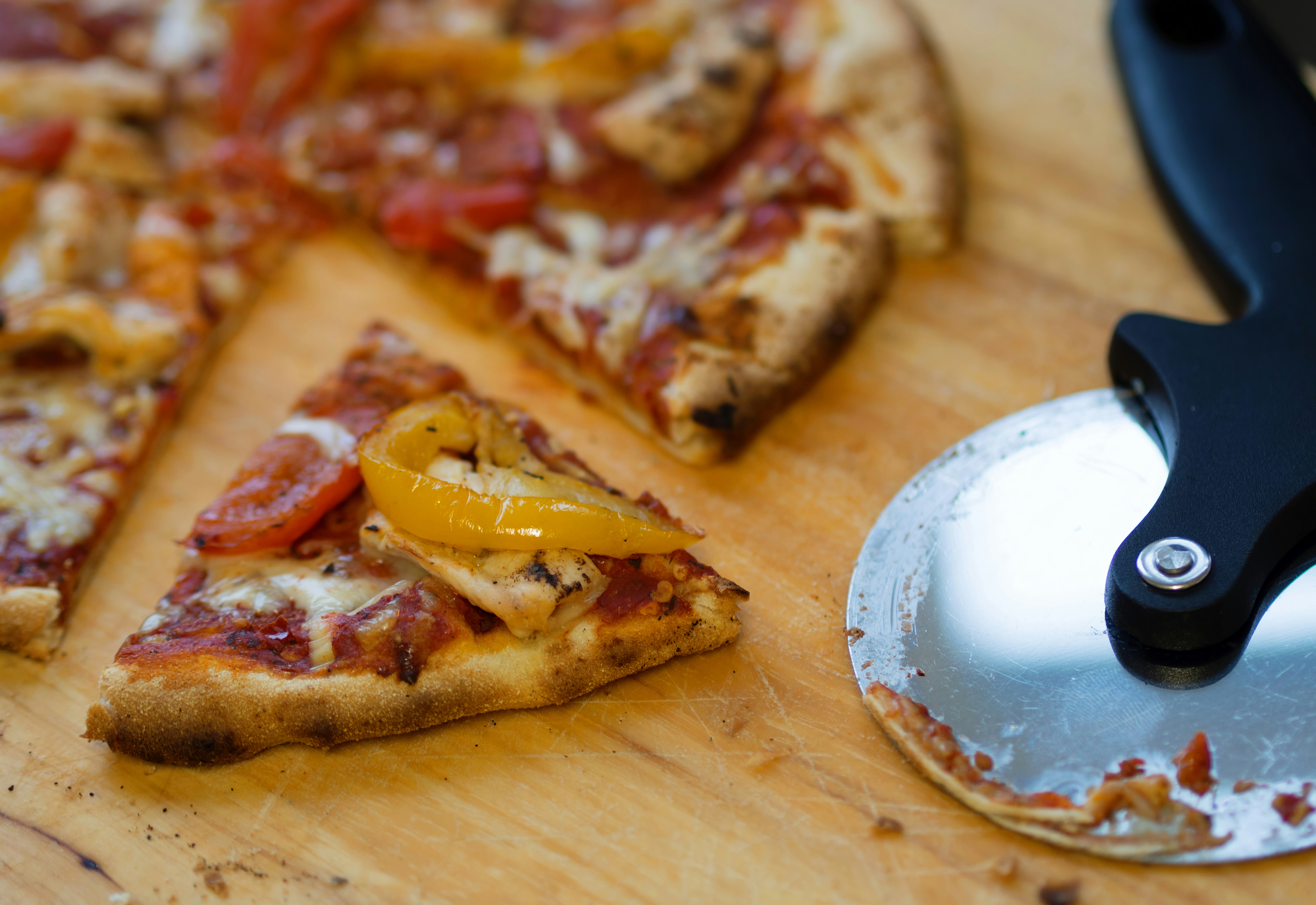 pizza and pizza cutter