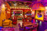Warm, inviting interior of Fuegosavor with orange accents and modern decor.