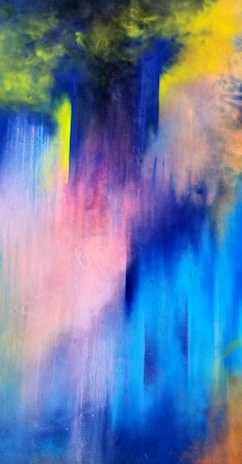 A vibrant AI-generated painting blending abstract shapes with vivid colors, evoking a dreamlike landscape.