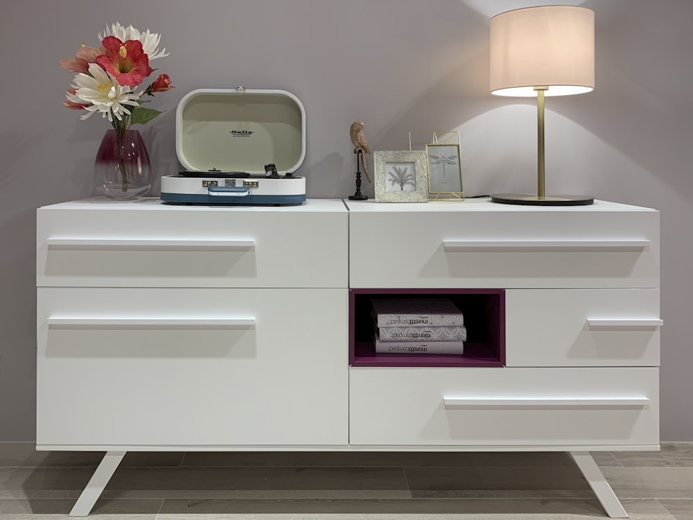 white wooden sideboard