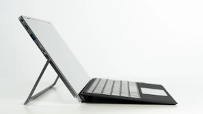 Close-up of a versatile hybrid laptop with detachable keyboard in use