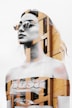 A black and white artistic overlay of a woman's portrait blended with architectural elements, such as building structures. The woman is wearing sunglasses and a tube top with text, capturing a modern and urban vibe.