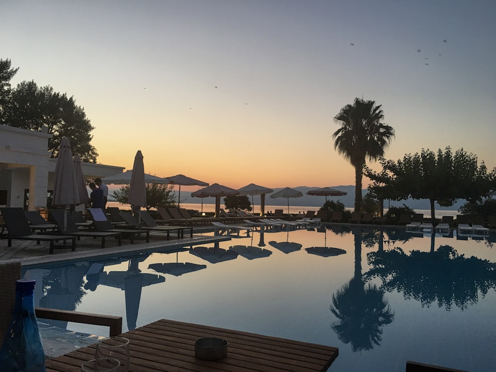 beach beds beside pool