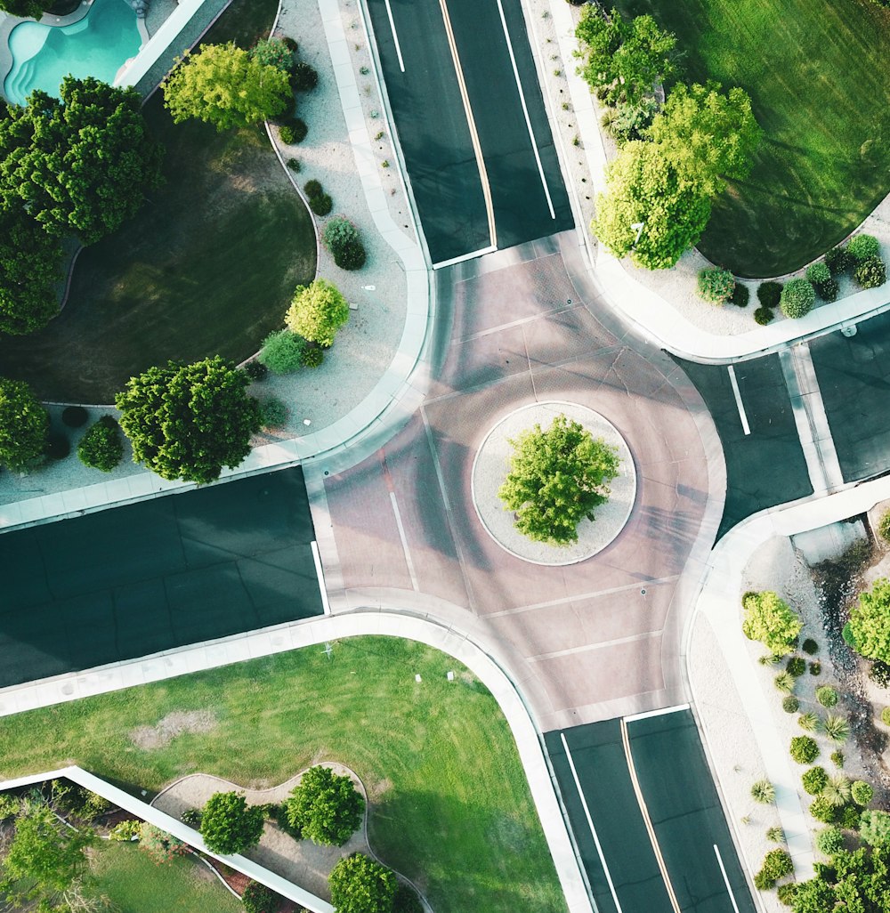 bird's-eye view of asphalt road