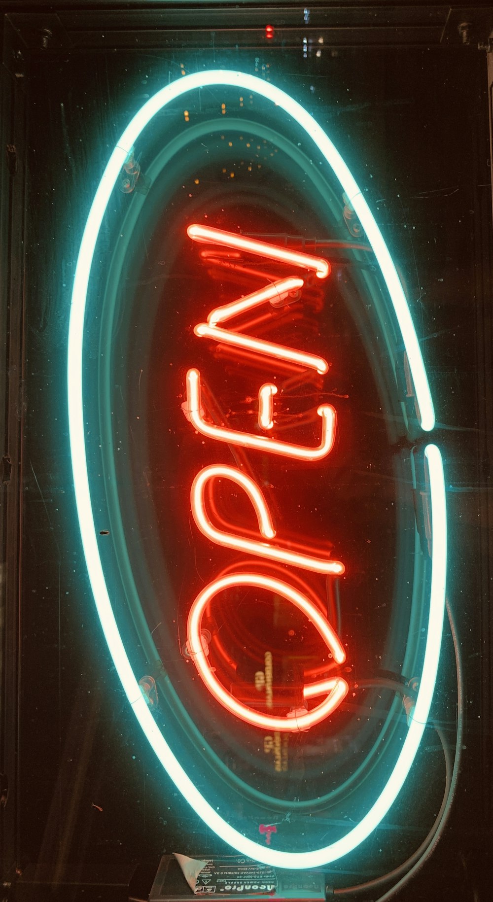 red and blue Open neon signage