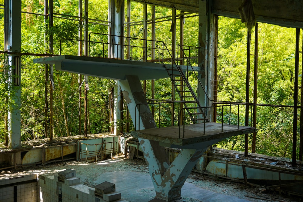 gray swimming pool ladder