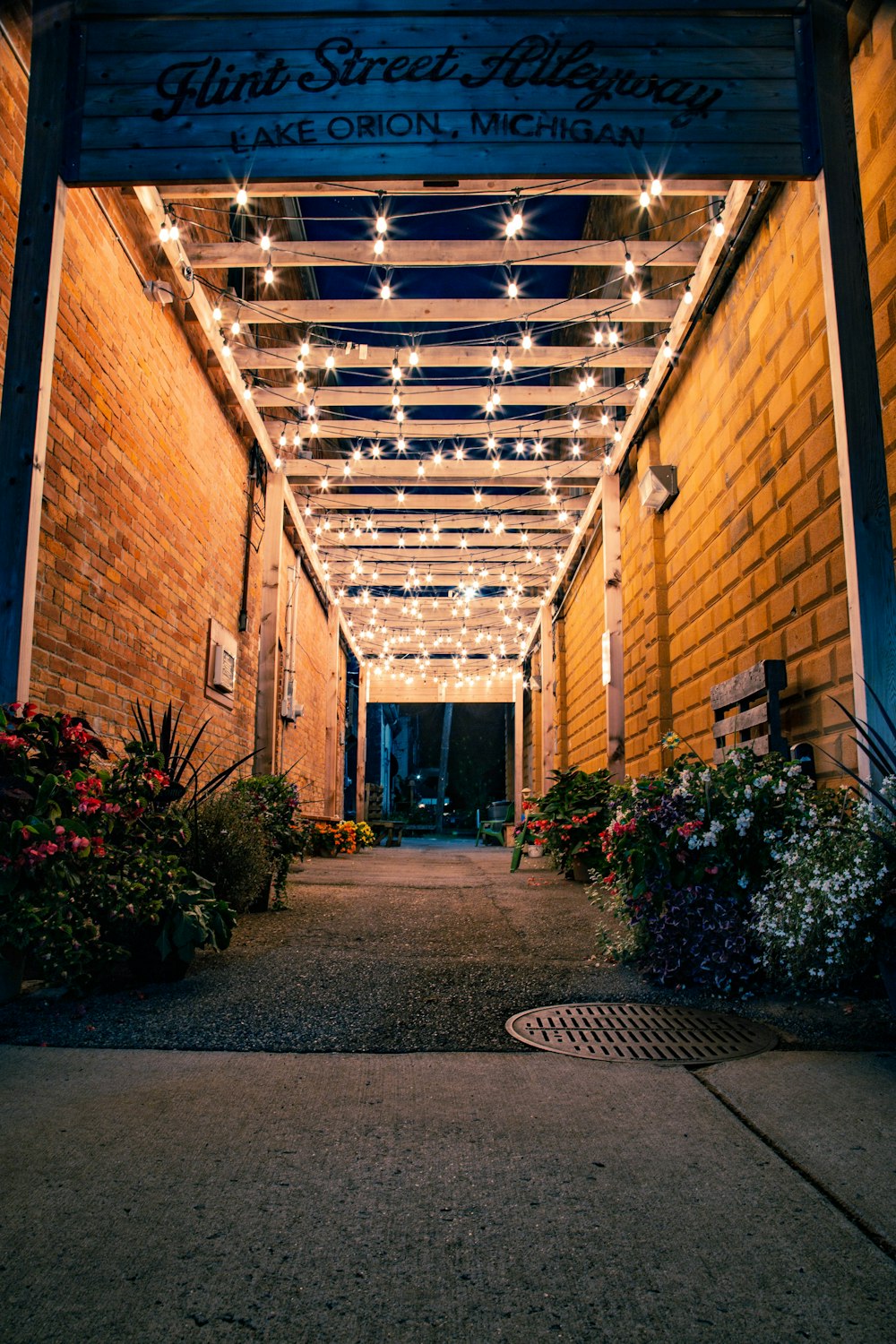 a building with lights on the outside of it