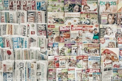 assorted-title magazines displayed on stand