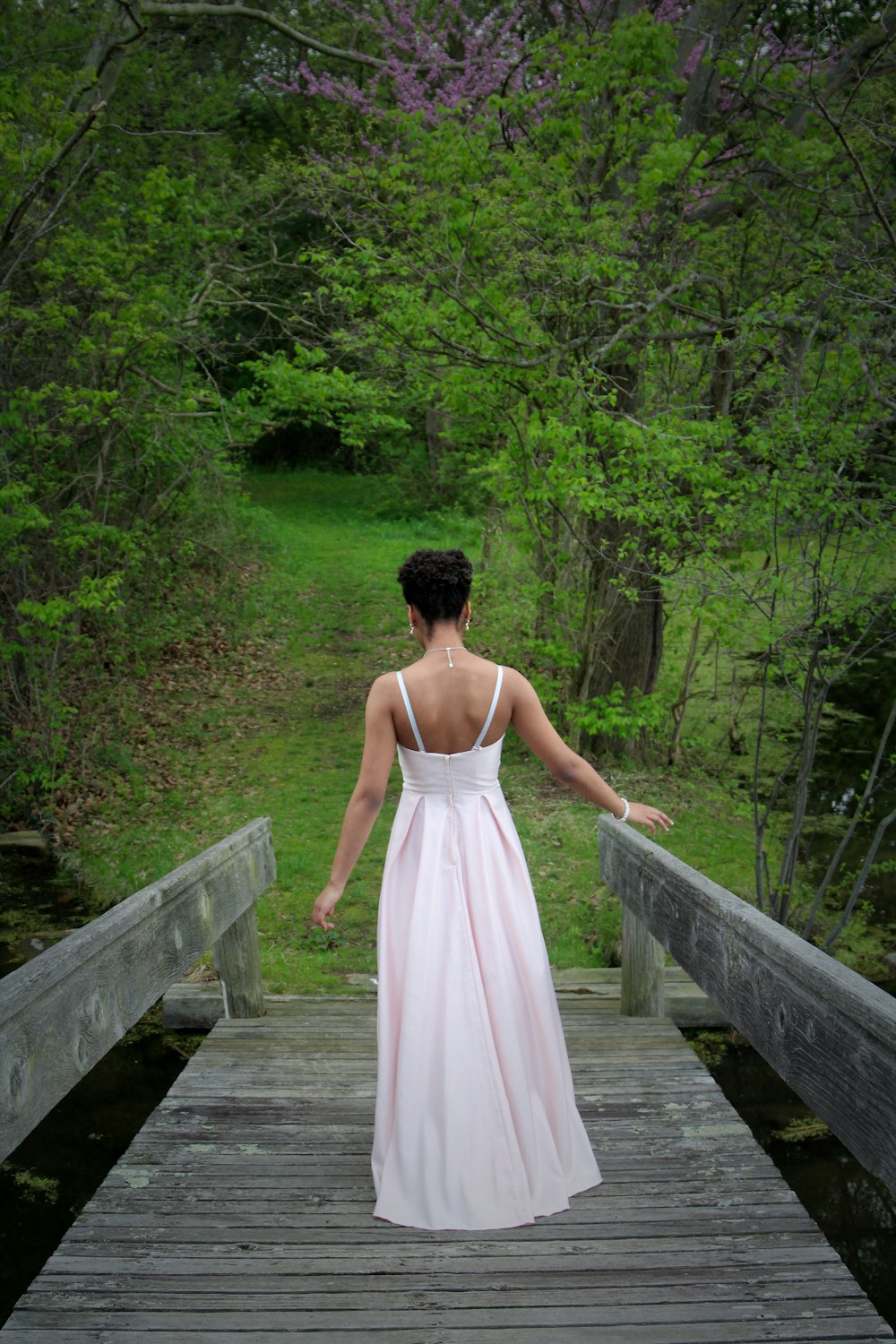 woman in pink dress