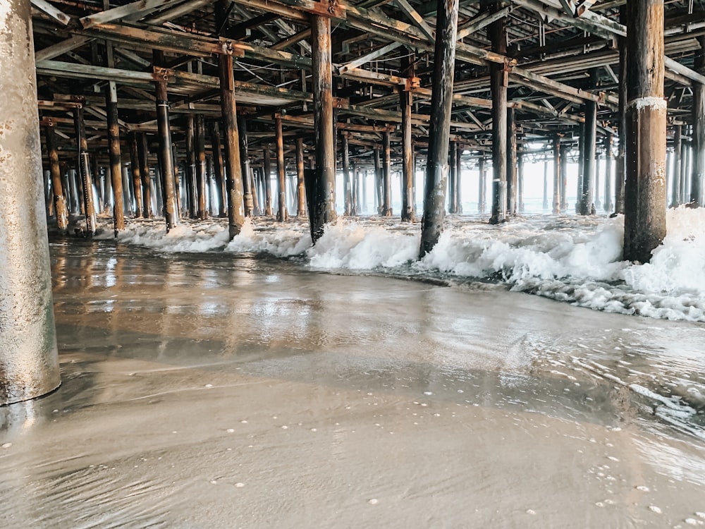 brown bridge on seashore