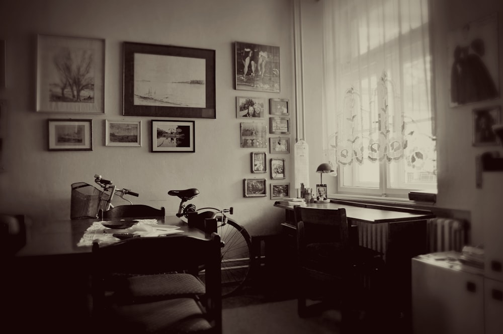 black desk beside bike