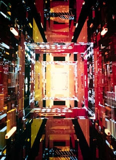 A dreamlike portal opening into a realm of shifting colors and floating geometric shapes.