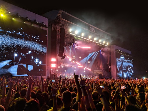 people watching an event during night time