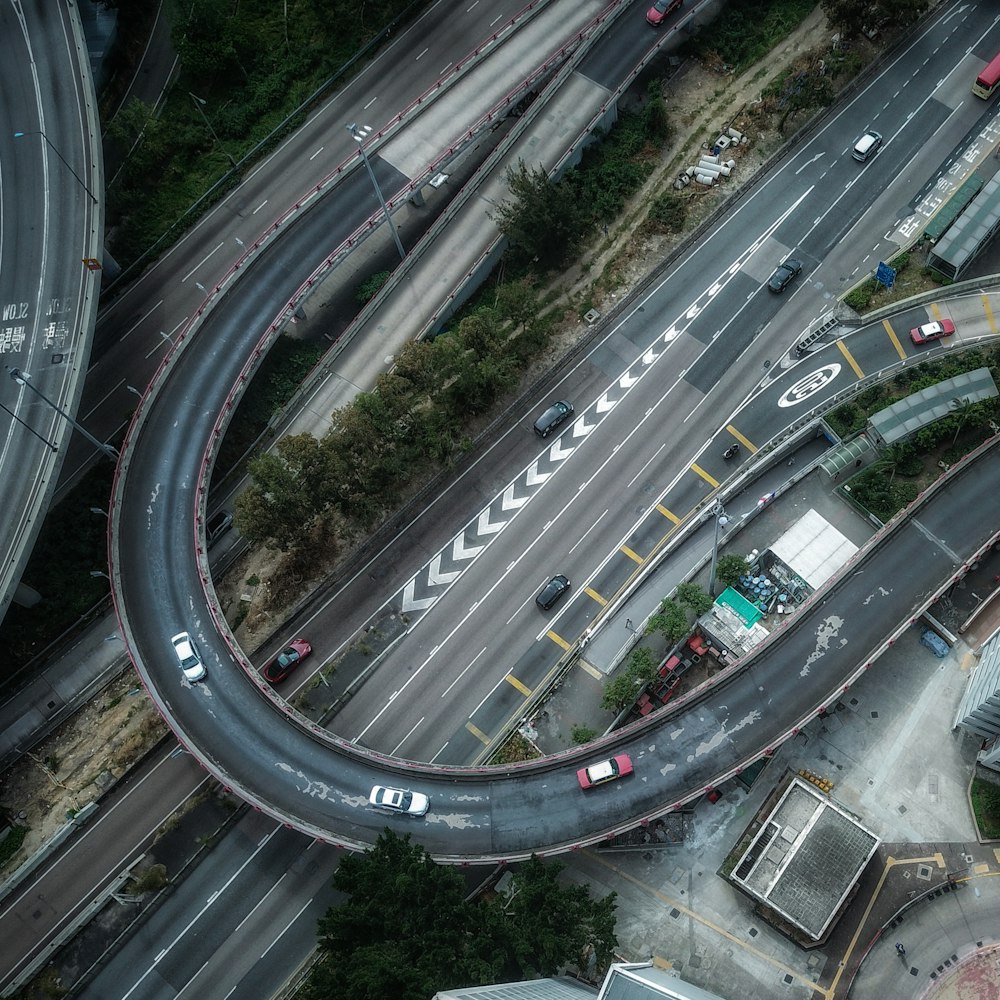 aerial photography of cars on road