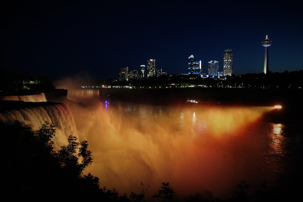 waterfalls at night