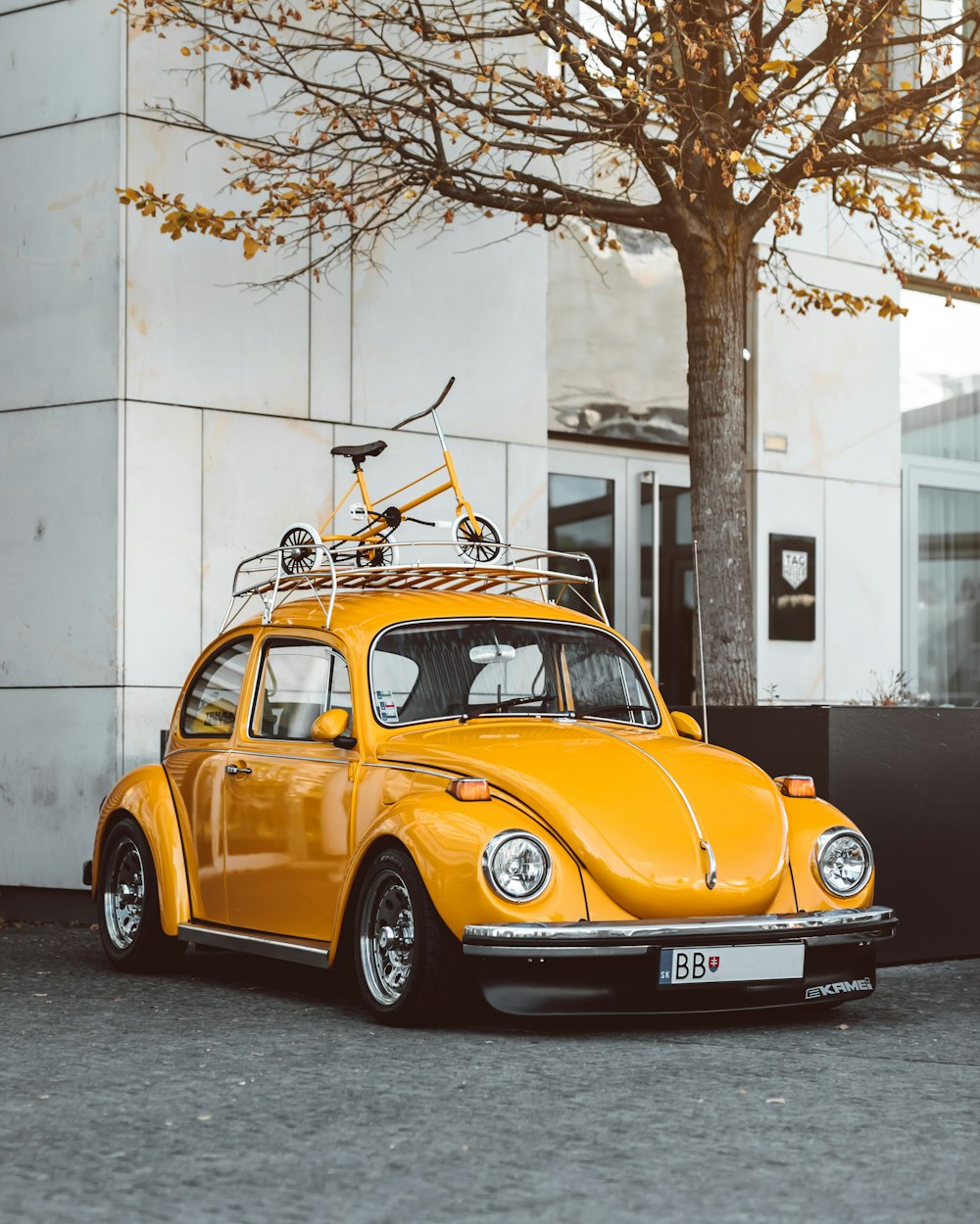 yellow Volkswagen coupe