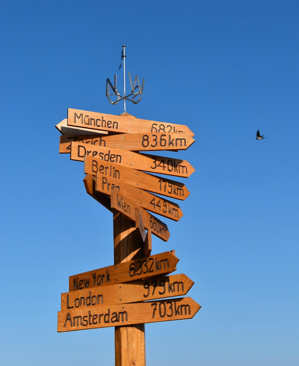 brown wooden signage post