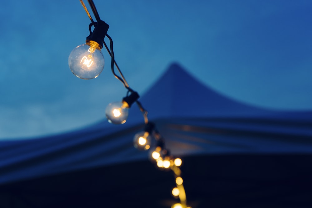 close-up photo of lights at night