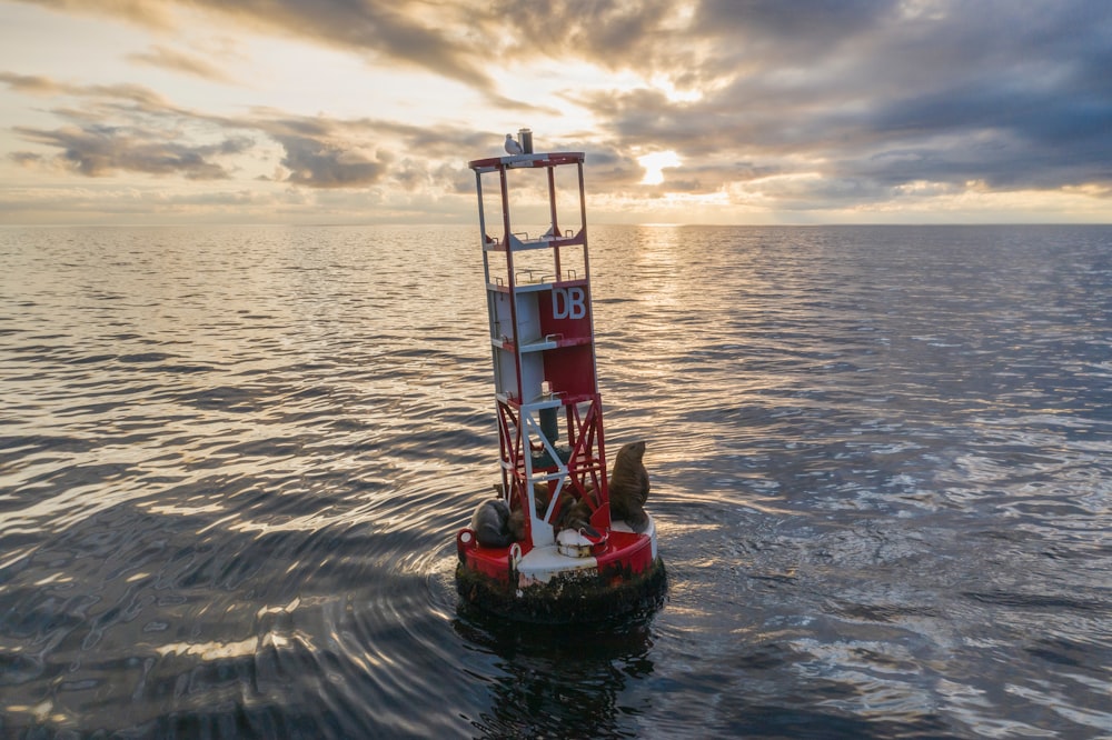 red and white buoy tower