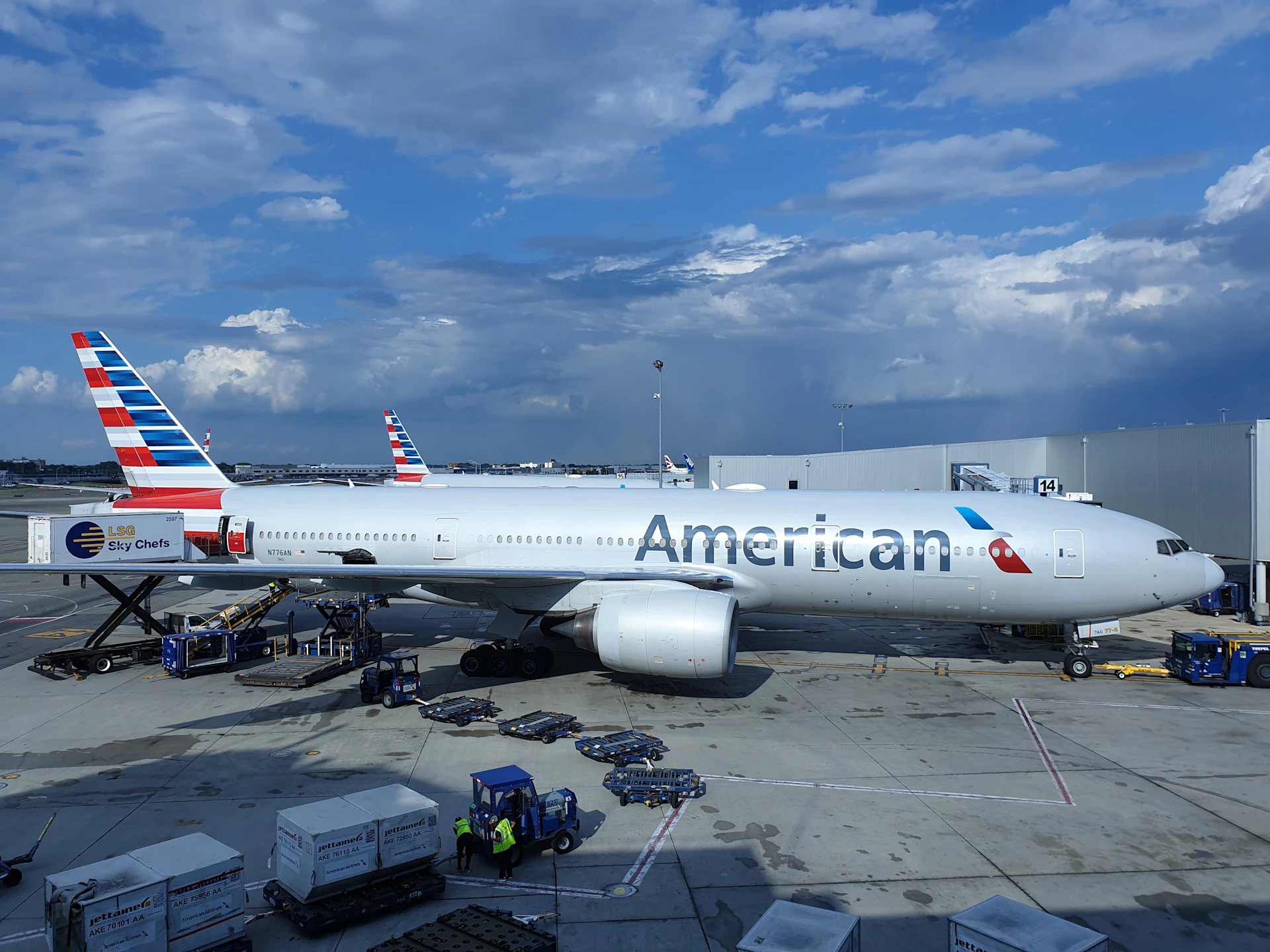 American airliner on airfield during day